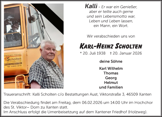 Traueranzeige von Karl-Heinz Scholten von NNA