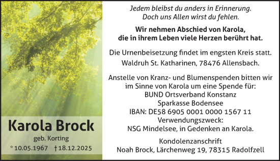 Traueranzeige von Karola Brock von NNA