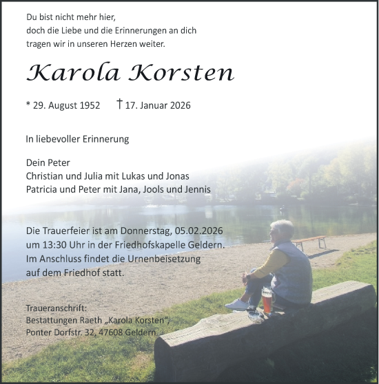 Traueranzeige von Karola Korsten von NNA