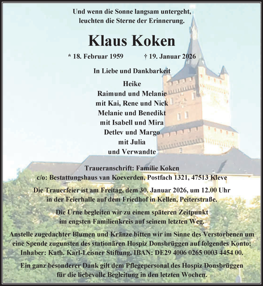  Traueranzeige für Klaus Koken vom 24.01.2026 aus NNA