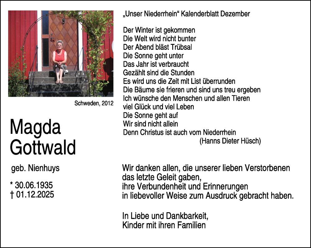  Traueranzeige für Magda Gottwald vom 17.01.2026 aus NNA