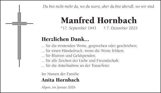 Traueranzeige von Manfred Hornbach von NNA