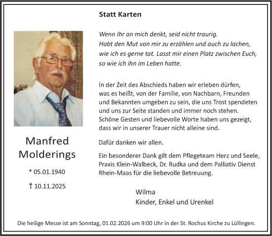 Traueranzeige von Manfred Molderings von NNA