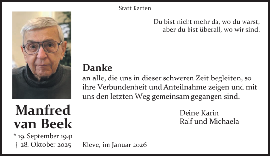 Traueranzeige von Manfred van Beek von NNA