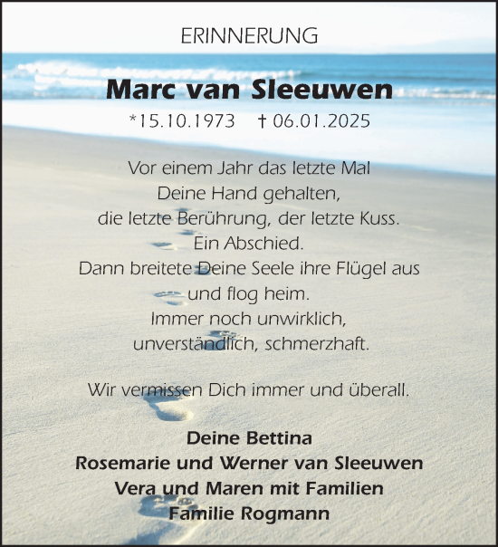 Traueranzeige von Marc van Sleeuwen von NNA