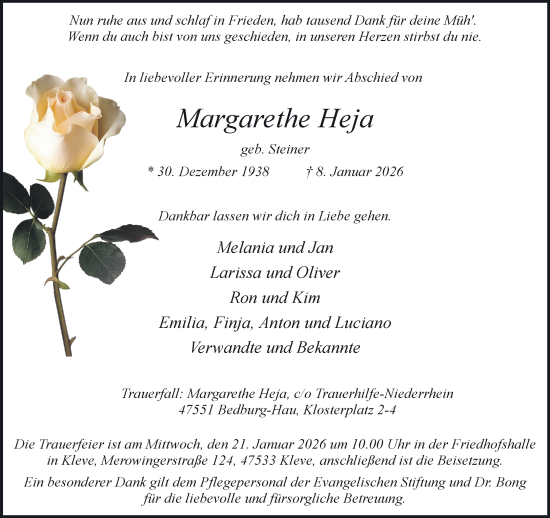 Traueranzeige von Margarethe Heja von NNA