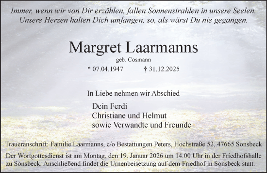 Traueranzeige von Margret Laarmanns von NNA