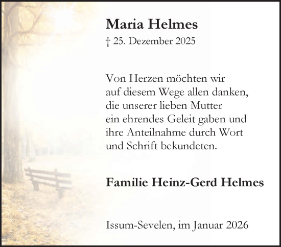 Traueranzeige von Maria Helmes von NNA