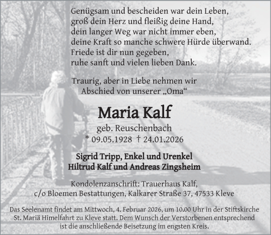 Traueranzeige von Maria Kalf von NNA