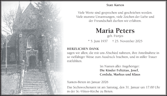 Traueranzeige von Maria Peters von NNA