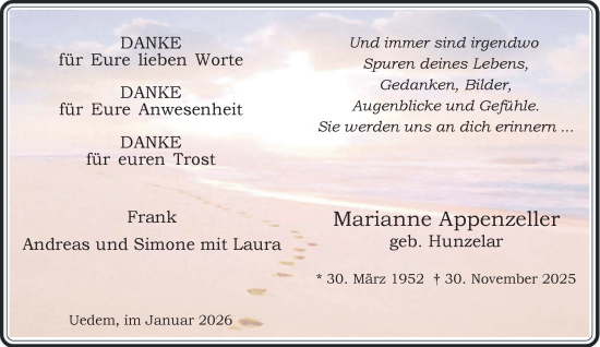 Traueranzeige von Marianne Appenzeller von NNA