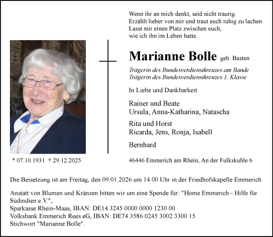 Traueranzeige von Marianne Bolle von NNA