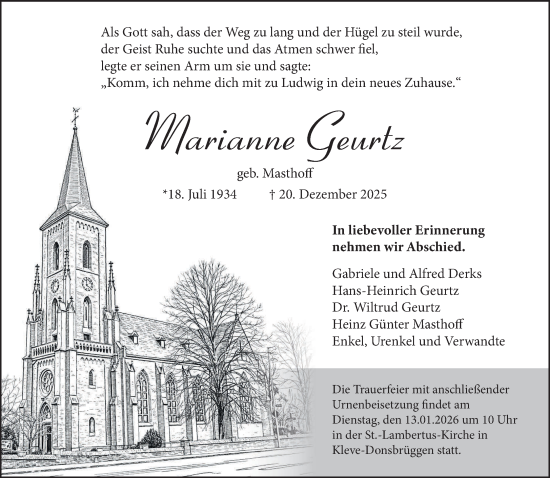 Traueranzeige von Marianne Geurtz von NNA