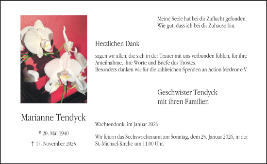 Traueranzeige von Marianne Tendyck von NNA