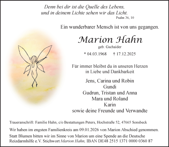 Traueranzeige von Marion Hahn von NNA