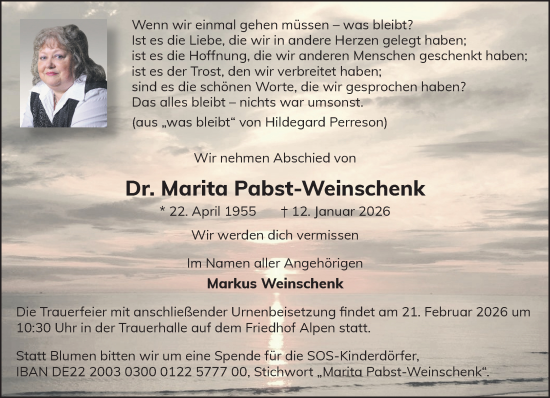 Traueranzeige von Marita Pabst-Weinschenk von NNA