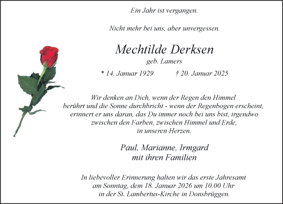 Traueranzeige von Mechtilde Derksen von NNA