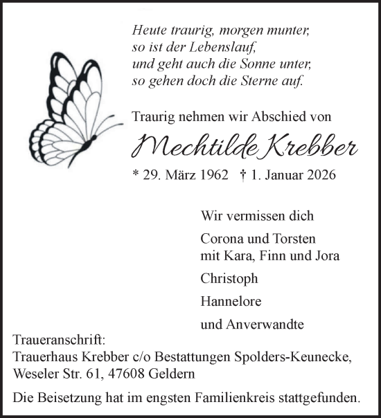 Traueranzeige von Mechtilde Krebber von NNA