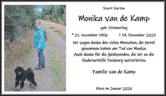 Traueranzeige von Monika van de Kamp von NNA