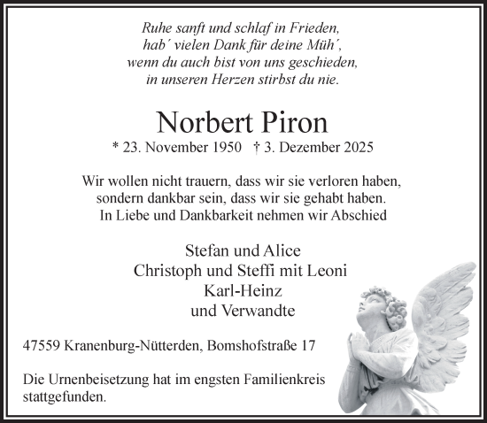 Traueranzeige von Norbert Piron von NNA