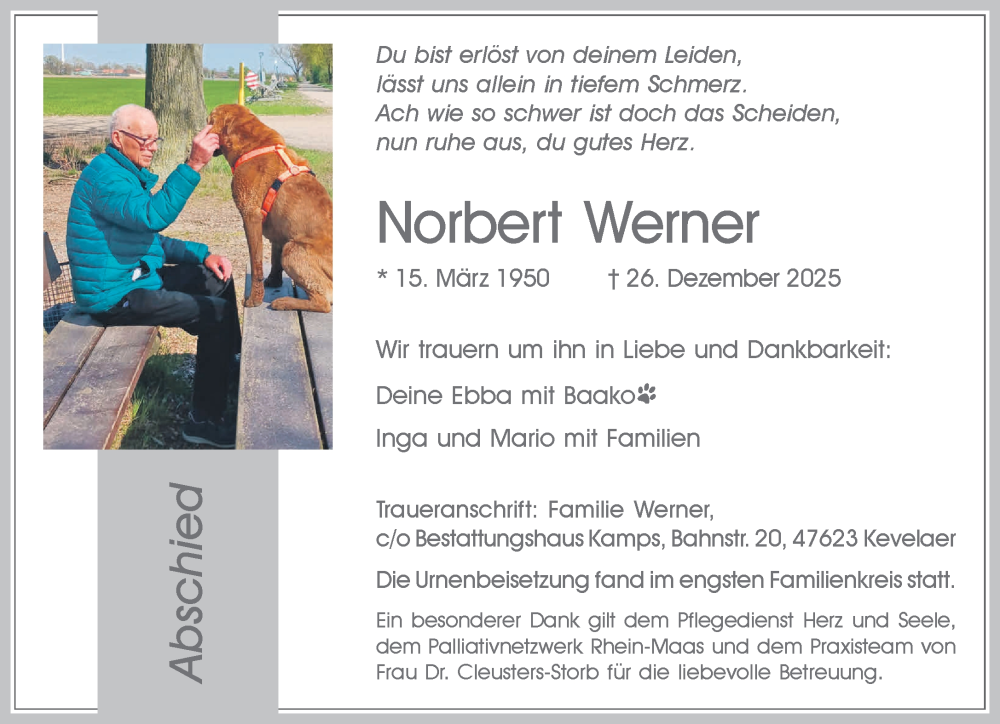  Traueranzeige für Norbert Werner vom 10.01.2026 aus NNA