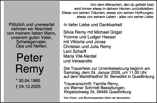 Traueranzeige von Peter Remy von NNA
