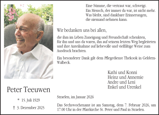 Traueranzeige von Peter Teeuwen von NNA