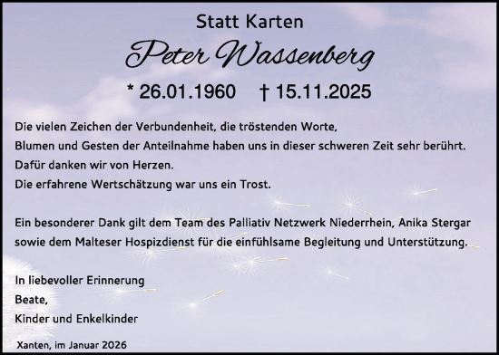 Traueranzeige von Peter Wassenberg von NNA