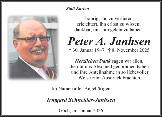 Traueranzeige von Peter A. Janhsen von NNA