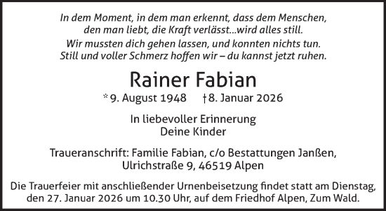 Traueranzeige von Rainer Fabian von NNA