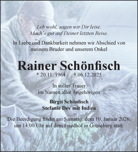 Traueranzeige von Rainer Schönfisch von NNA