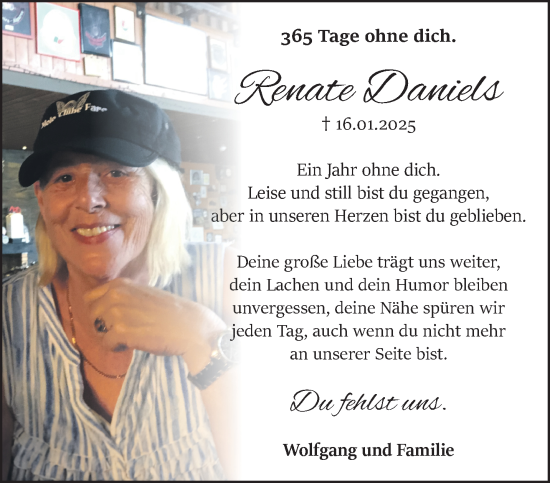 Traueranzeige von Renate Daniels von NNA