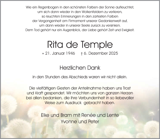 Traueranzeige von Rita de Temple von NNA