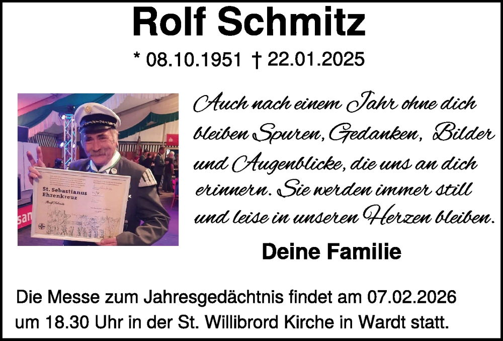  Traueranzeige für Rolf Schmitz vom 24.01.2026 aus NNA
