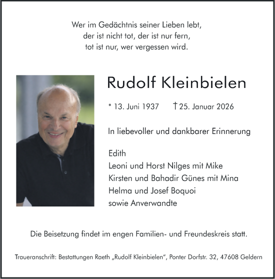 Traueranzeige von Rudolf Kleinbielen von NNA