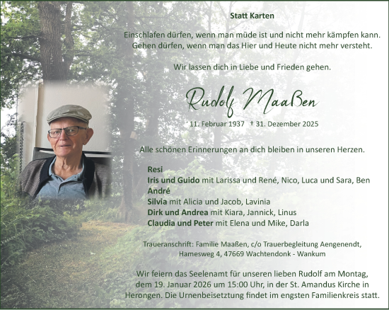 Traueranzeige von Rudolf Maaßen von NNA