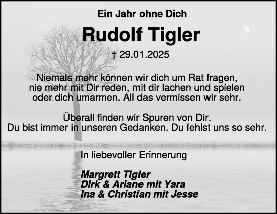 Traueranzeige von Rudolf Tigler von NNA