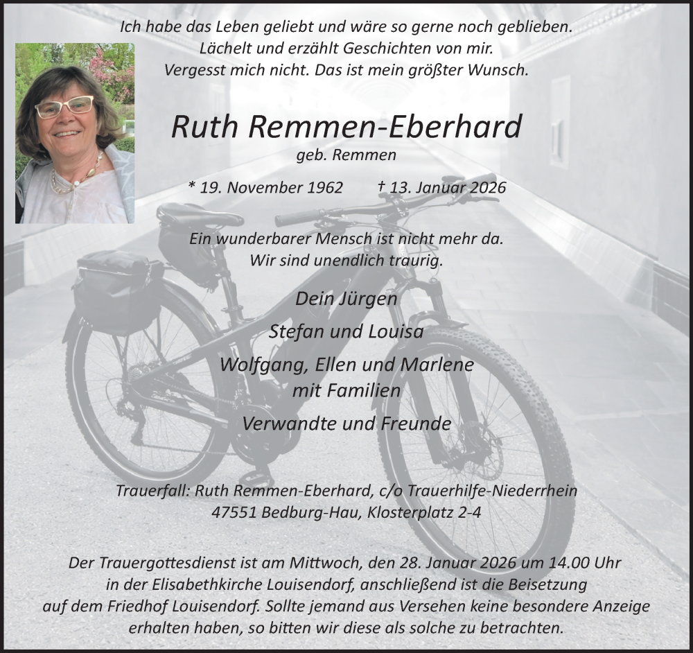  Traueranzeige für Ruth Remmen-Eberhard vom 17.01.2026 aus NNA