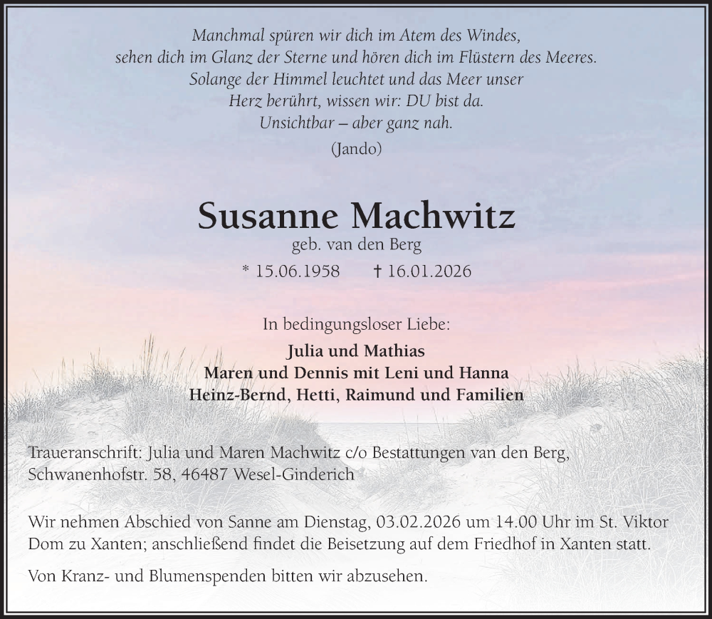  Traueranzeige für Susanne Machwitz vom 24.01.2026 aus NNA