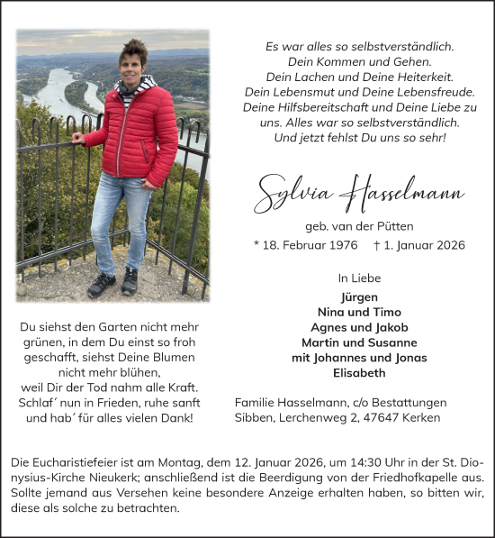 Traueranzeige von Sylvia Hasselmann von NNA