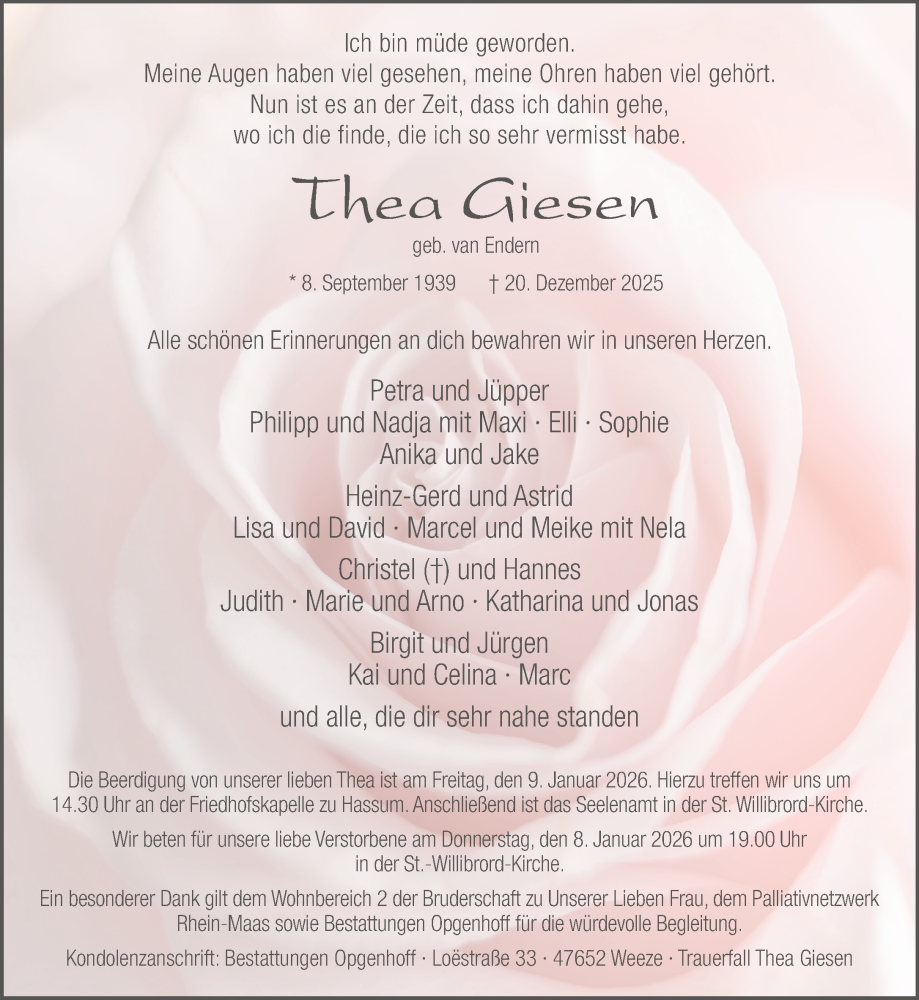  Traueranzeige für Thea Giesen vom 03.01.2026 aus NNA