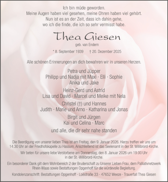 Traueranzeige von Thea Giesen von NNA