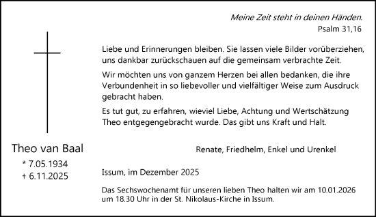 Traueranzeige von Theo van Baal von NNA