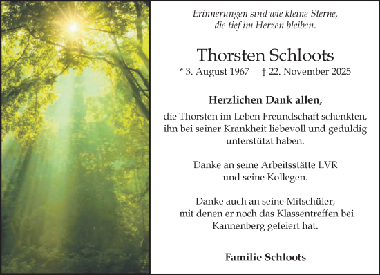 Traueranzeige von Thorsten Schloots von NNA
