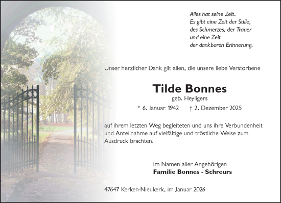 Traueranzeige von Tilde Bonnes von NNA