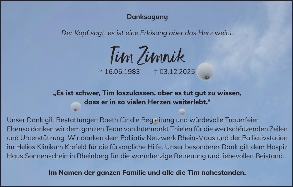  Traueranzeige für Tim Zimnik vom 17.01.2026 aus NNA