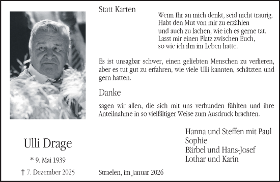 Traueranzeige von Ulli Drage von NNA