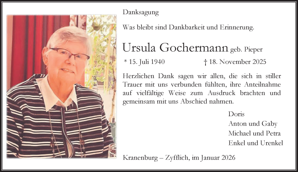  Traueranzeige für Ursula Gochermann vom 17.01.2026 aus NNA