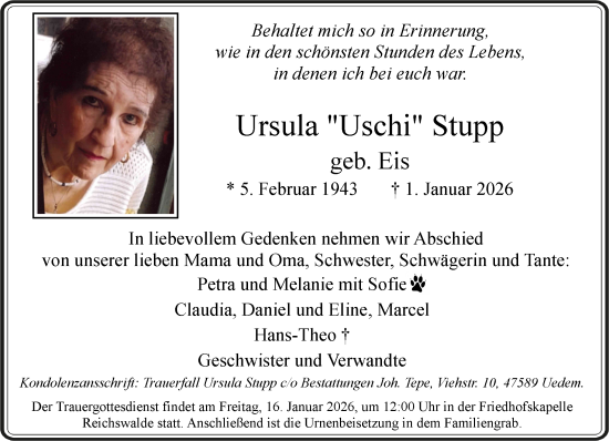 Traueranzeige von Ursula Stupp von NNA