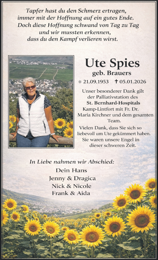 Traueranzeige von Ute Spies von NNA